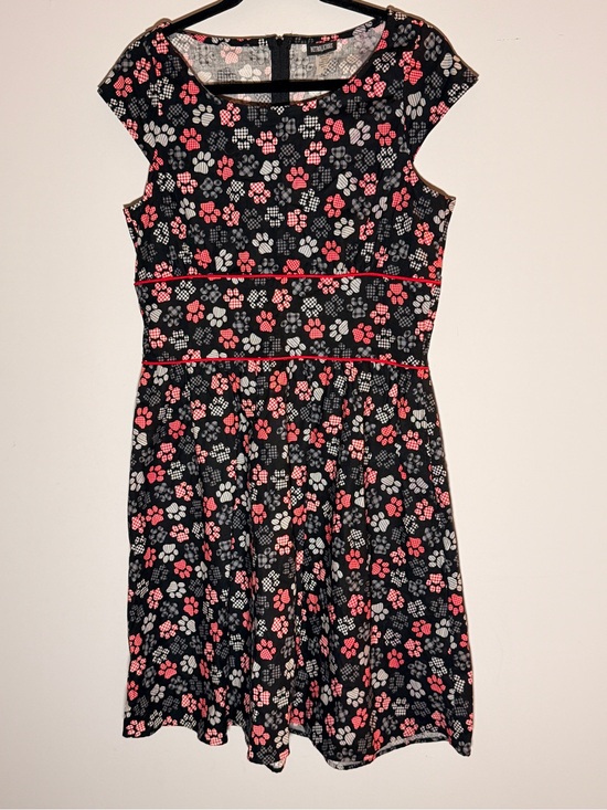 Retrolicious Dresses & Skirts - Women’s Black Fit & Flare Dress with Paw Print Accents